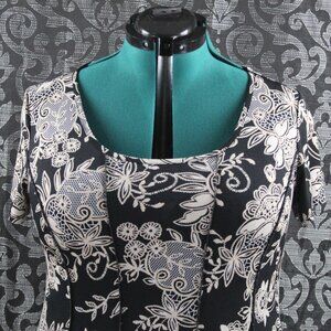 Sami & Jo Petite Black Cream Paisley Floral Print Midi Dress 2X